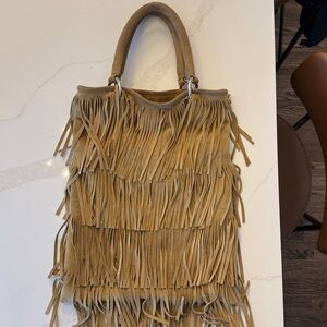 Posse Fringe Tan Suede Tote Bag